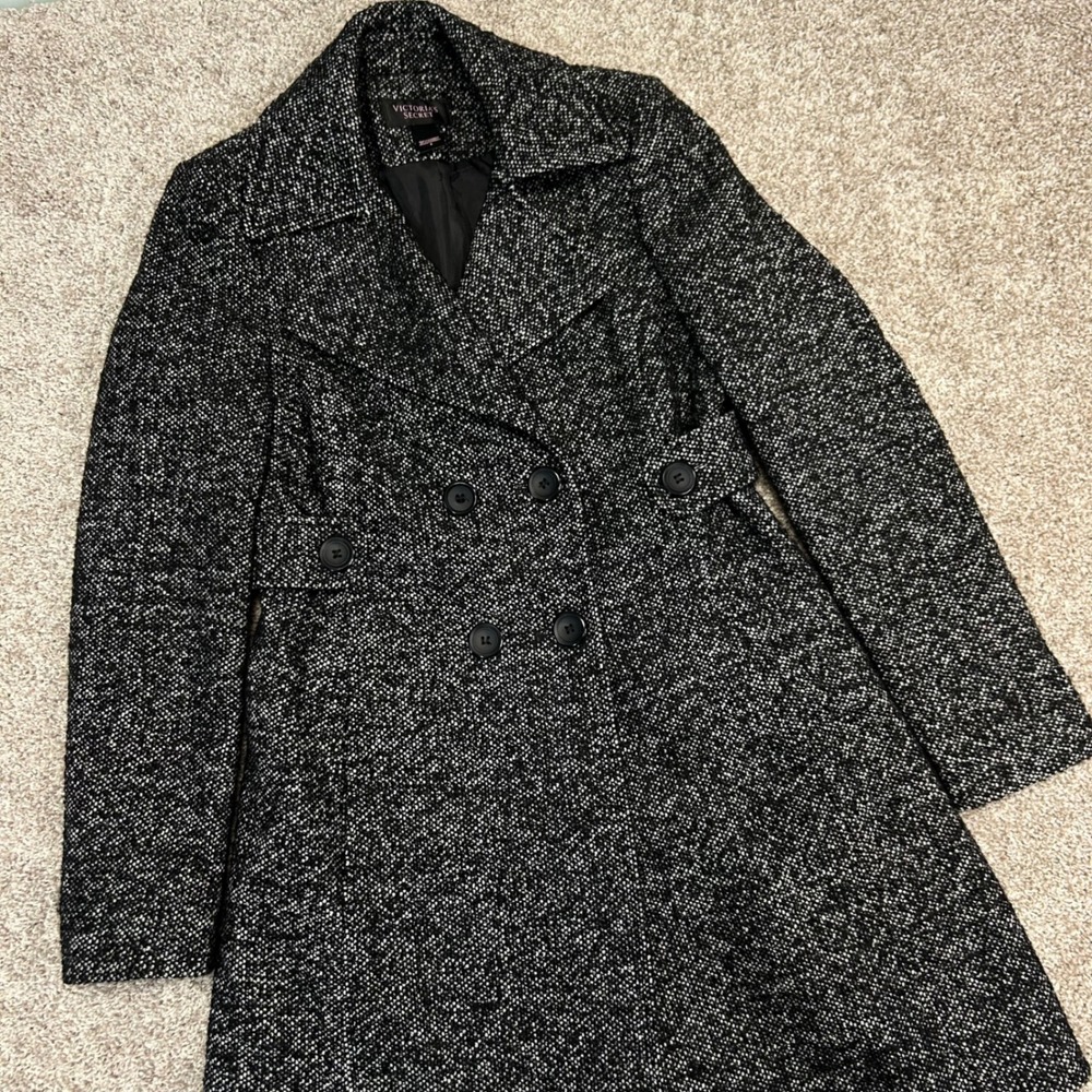 Victoria's Secret Wool Blend Peacoat Women Size 4 Double Breasted‎ Tweed Boucle